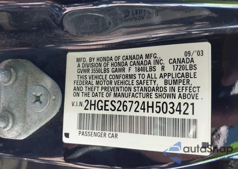 2004 Honda Civic Ex z USA, uszkodzony, nr VIN 2HGES26724H503421